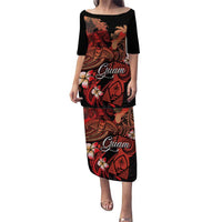 Guam Tribal Chamorro Puletasi Polynesian Shark with Plumeria and Sea Vibe LT03 Long Dress Black - Polynesian Pride