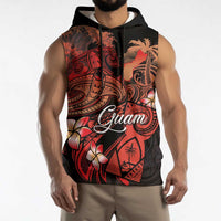 Guam Tribal Chamorro Sleeveless Hoodie Polynesian Shark with Plumeria and Sea Vibe - Polynesian Pride