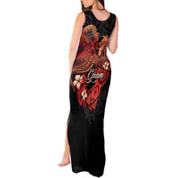 Guam Tribal Chamorro Tank Maxi Dress Polynesian Shark with Plumeria and Sea Vibe - Polynesian Pride