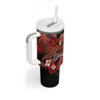 Guam Tribal Chamorro Tumbler With Handle Polynesian Shark with Plumeria and Sea Vibe - Polynesian Pride