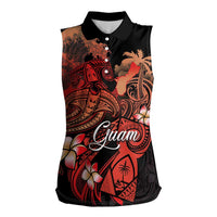Guam Tribal Chamorro Women Sleeveless Polo Shirt Polynesian Shark with Plumeria and Sea Vibe - Polynesian Pride