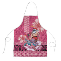 Hawaii Mele Kalikimaka Apron Funny Santa with Tribal Tattoos Kakau Pink Color - Polynesian Pride