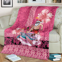 Hawaii Mele Kalikimaka Blanket Funny Santa with Tribal Tattoos Kakau Pink Color - Polynesian Pride