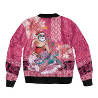Hawaii Mele Kalikimaka Bomber Jacket Funny Santa with Tribal Tattoos Kakau Pink Color - Polynesian Pride
