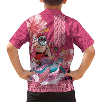 Hawaii Mele Kalikimaka Family Matching Long Sleeve Bodycon Dress and Hawaiian Shirt Funny Santa with Tribal Tattoos Kakau Pink Color - Polynesian Pride