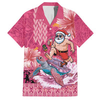 Hawaii Mele Kalikimaka Family Matching Long Sleeve Bodycon Dress and Hawaiian Shirt Funny Santa with Tribal Tattoos Kakau Pink Color - Polynesian Pride