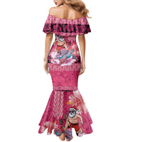Hawaii Mele Kalikimaka Family Matching Mermaid Dress and Hawaiian Shirt Funny Santa with Tribal Tattoos Kakau Pink Color - Polynesian Pride