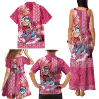 Hawaii Mele Kalikimaka Family Matching Tank Maxi Dress and Hawaiian Shirt Funny Santa with Tribal Tattoos Kakau Pink Color - Polynesian Pride