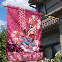 Hawaii Mele Kalikimaka Garden Flag Funny Santa with Tribal Tattoos Kakau Pink Color - Polynesian Pride