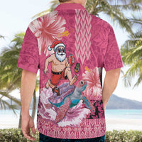 Hawaii Mele Kalikimaka Hawaiian Shirt Funny Santa with Tribal Tattoos Kakau Pink Color - Polynesian Pride