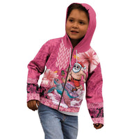 Hawaii Mele Kalikimaka Kid Hoodie Funny Santa with Tribal Tattoos Kakau Pink Color - Polynesian Pride