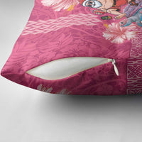 Hawaii Mele Kalikimaka Pillow Cover Funny Santa with Tribal Tattoos Kakau Pink Color - Polynesian Pride