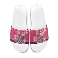 Hawaii Mele Kalikimaka Slide Sandals Funny Santa with Tribal Tattoos Kakau Pink Color - Polynesian Pride