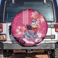 Hawaii Mele Kalikimaka Spare Tire Cover Funny Santa with Tribal Tattoos Kakau Pink Color - Polynesian Pride