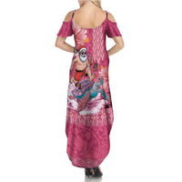 Hawaii Mele Kalikimaka Summer Maxi Dress Funny Santa with Tribal Tattoos Kakau Pink Color - Polynesian Pride
