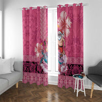 Hawaii Mele Kalikimaka Window Curtain Funny Santa with Tribal Tattoos Kakau Pink Color - Polynesian Pride