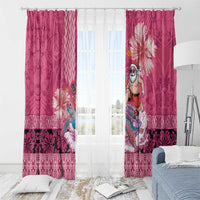 Hawaii Mele Kalikimaka Window Curtain Funny Santa with Tribal Tattoos Kakau Pink Color - Polynesian Pride