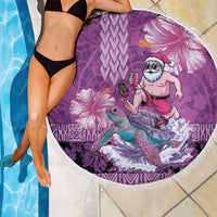 Hawaii Mele Kalikimaka Beach Blanket Funny Santa with Tribal Tattoos Kakau Purple Color - Polynesian Pride