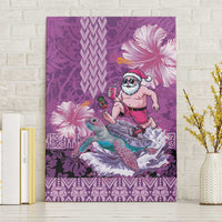 Hawaii Mele Kalikimaka Canvas Wall Art Funny Santa with Tribal Tattoos Kakau Purple Color - Polynesian Pride