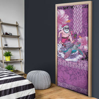 Hawaii Mele Kalikimaka Door Cover Funny Santa with Tribal Tattoos Kakau Purple Color - Polynesian Pride