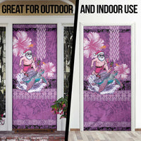 Hawaii Mele Kalikimaka Door Cover Funny Santa with Tribal Tattoos Kakau Purple Color - Polynesian Pride