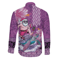 Hawaii Mele Kalikimaka Family Matching Long Sleeve Bodycon Dress and Hawaiian Shirt Funny Santa with Tribal Tattoos Kakau Purple Color - Polynesian Pride