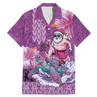 Hawaii Mele Kalikimaka Family Matching Mermaid Dress and Hawaiian Shirt Funny Santa with Tribal Tattoos Kakau Purple Color - Polynesian Pride