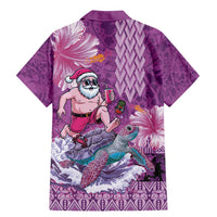 Hawaii Mele Kalikimaka Family Matching Mermaid Dress and Hawaiian Shirt Funny Santa with Tribal Tattoos Kakau Purple Color - Polynesian Pride