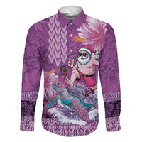 Hawaii Mele Kalikimaka Family Matching Mermaid Dress and Hawaiian Shirt Funny Santa with Tribal Tattoos Kakau Purple Color - Polynesian Pride