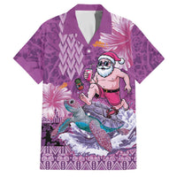 Hawaii Mele Kalikimaka Family Matching Off Shoulder Maxi Dress and Hawaiian Shirt Funny Santa with Tribal Tattoos Kakau Purple Color - Polynesian Pride