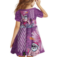 Hawaii Mele Kalikimaka Family Matching Off Shoulder Short Dress and Hawaiian Shirt Funny Santa with Tribal Tattoos Kakau Purple Color - Polynesian Pride