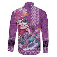 Hawaii Mele Kalikimaka Family Matching Off Shoulder Short Dress and Hawaiian Shirt Funny Santa with Tribal Tattoos Kakau Purple Color - Polynesian Pride