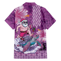 Hawaii Mele Kalikimaka Family Matching Puletasi and Hawaiian Shirt Funny Santa with Tribal Tattoos Kakau Purple Color - Polynesian Pride
