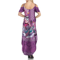 Hawaii Mele Kalikimaka Family Matching Summer Maxi Dress and Hawaiian Shirt Funny Santa with Tribal Tattoos Kakau Purple Color - Polynesian Pride