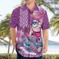 Hawaii Mele Kalikimaka Hawaiian Shirt Funny Santa with Tribal Tattoos Kakau Purple Color - Polynesian Pride