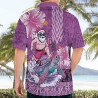 Hawaii Mele Kalikimaka Hawaiian Shirt Funny Santa with Tribal Tattoos Kakau Purple Color - Polynesian Pride