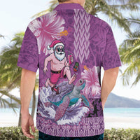 Hawaii Mele Kalikimaka Hawaiian Shirt Funny Santa with Tribal Tattoos Kakau Purple Color - Polynesian Pride