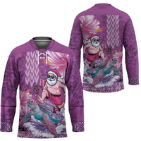 Hawaii Mele Kalikimaka Hockey Jersey Funny Santa with Tribal Tattoos Kakau Purple Color - Polynesian Pride