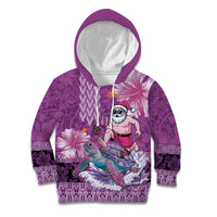 Hawaii Mele Kalikimaka Kid Hoodie Funny Santa with Tribal Tattoos Kakau Purple Color - Polynesian Pride
