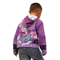 Hawaii Mele Kalikimaka Kid Hoodie Funny Santa with Tribal Tattoos Kakau Purple Color - Polynesian Pride