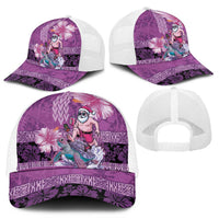 Hawaii Mele Kalikimaka Mesh Trucker Cap Funny Santa with Tribal Tattoos Kakau Purple Color LT03 - Polynesian Pride