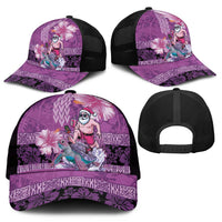 Hawaii Mele Kalikimaka Mesh Trucker Cap Funny Santa with Tribal Tattoos Kakau Purple Color LT03 - Polynesian Pride