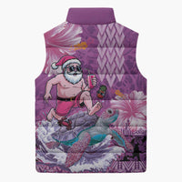 Hawaii Mele Kalikimaka Sleeveless Puffer Jacket Funny Santa with Tribal Tattoos Kakau Purple Color - Polynesian Pride