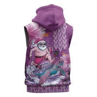Hawaii Mele Kalikimaka Sleeveless Zip Hoodie Funny Santa with Tribal Tattoos Kakau Purple Color - Polynesian Pride