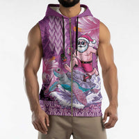 Hawaii Mele Kalikimaka Sleeveless Zip Hoodie Funny Santa with Tribal Tattoos Kakau Purple Color - Polynesian Pride