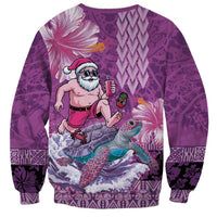 Hawaii Mele Kalikimaka Sweatshirt Funny Santa with Tribal Tattoos Kakau Purple Color - Polynesian Pride