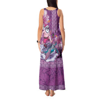 Hawaii Mele Kalikimaka Tank Maxi Dress Funny Santa with Tribal Tattoos Kakau Purple Color - Polynesian Pride