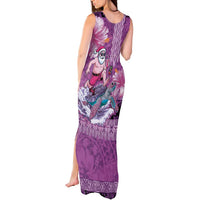 Hawaii Mele Kalikimaka Tank Maxi Dress Funny Santa with Tribal Tattoos Kakau Purple Color - Polynesian Pride