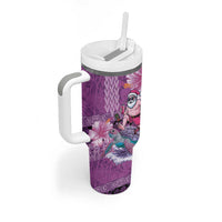 Hawaii Mele Kalikimaka Tumbler With Handle Funny Santa with Tribal Tattoos Kakau Purple Color - Polynesian Pride
