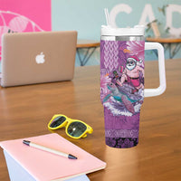 Hawaii Mele Kalikimaka Tumbler With Handle Funny Santa with Tribal Tattoos Kakau Purple Color - Polynesian Pride